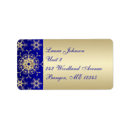 ブルー金ゴールドグリッター雪片差出人住所ラベル ラベル