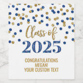 ブルー金ゴールドグリッター2025年卒業 ワインラベル (シングルラベル)