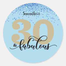 ブルー金ゴールドグリッター30と素晴らしい誕生日 ラウンドシール