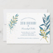 ブルー金ゴールドグリッター30th誕生日パーティー 招待状 (正面)