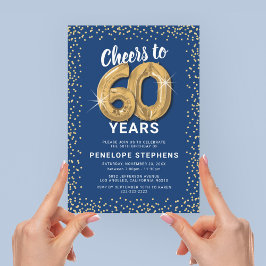 ブルー金ゴールドグリッター60thバースデーパーティー 招待状