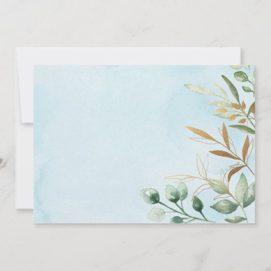 ブルー金ゴールドグリーンリーウッドランドワイルド1歳の誕生日 招待状 (裏面)