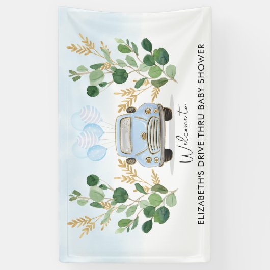 ブルー金ゴールドグリーンリーブバイベビーシャワーへようこそ 横断幕 (縦)