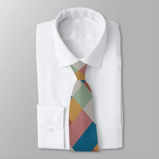 ブルー金ゴールドグレーグリーンテラコッタカラーブロック ネクタイ (タイ)