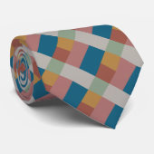 ブルー金ゴールドグレーグリーンテラコッタカラーブロック ネクタイ (ロール)