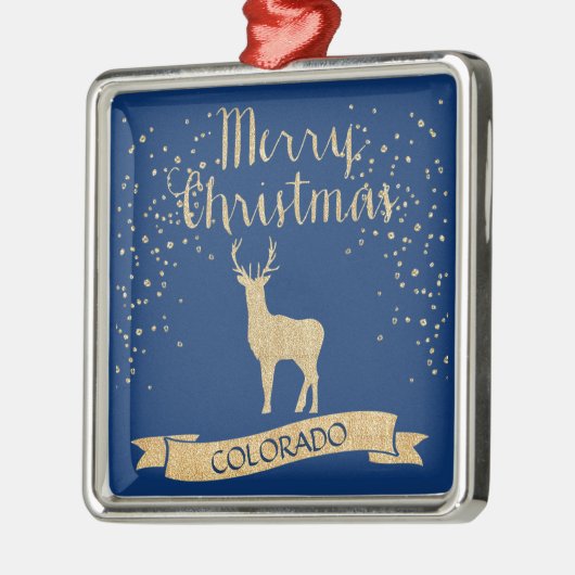 ブルー金ゴールドコロラドディアーフェイクグリッター メタルオーナメント (左)