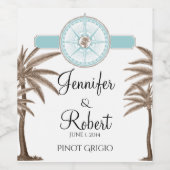 ブルー金ゴールドコンパスバラビーチ結婚式ワインラベル ワインラベル (シングルラベル)