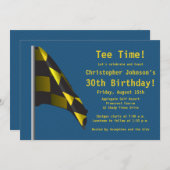 ブルー金ゴールドゴルフ旗第30回誕生日パーティの招待状 招待状 (正面/裏面)