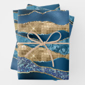 ブルー金ゴールドゴールデンワイングリッターメタリックフォイルシック ラッピングペーパーシート (インサイチュ)