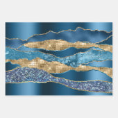 ブルー金ゴールドゴールデンワイングリッターメタリックフォイルシック ラッピングペーパーシート (正面)