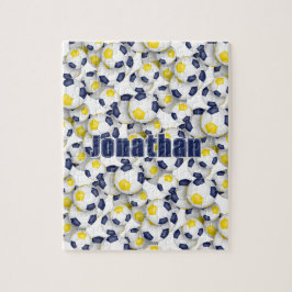 ブルー金ゴールドサッカーチームが男の子の女の子の名前 ジグソーパズル