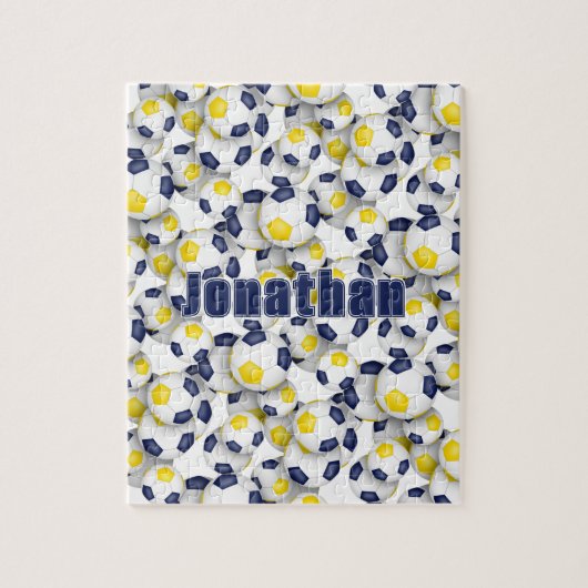 ブルー金ゴールドサッカーチームが男の子の女の子の名前 ジグソーパズル (縦)