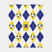 ブルー金ゴールドサッカーチームの色アーガイル模様 フリースブランケット (正面)
