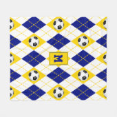 ブルー金ゴールドサッカーチームの色アーガイル模様 フリースブランケット (正面(横))