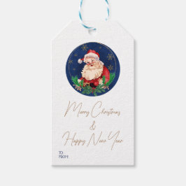 ブルー金ゴールドサンエレガントタレトロヴィンテージクリスマス ギフトタグ