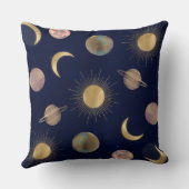 ブルー金ゴールドサンムーンプラデッツ宇宙イラストレーション クッション (裏面)