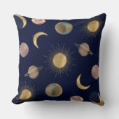 ブルー金ゴールドサンムーンプラデッツ宇宙イラストレーション クッション (正面)