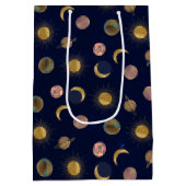 ブルー金ゴールドサンムーンプラデッツ宇宙イラストレーション ミディアムペーパーバッグ (裏面)