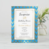 ブルー金ゴールドシェブロンサプライズ18th誕生日ディナー 招待状 (スタンド正面)