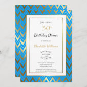 ブルー金ゴールドシェブロン30th誕生日ディナーパーティー 招待状 (正面/裏面)