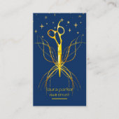 ブルー金ゴールドシザー美容師プロフェッショナル 名刺 (正面)