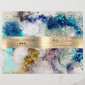 ブルー金ゴールドシルバーウォーターカラーサービスメニューパンフレット (正面)