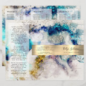 ブルー金ゴールドシルバーグリッター水彩パンフレット (正面/裏面)