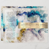 ブルー金ゴールドシルバーグリッター水彩パンフレット (正面/裏面)