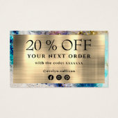 ブルー金ゴールドシルバーグリッター水色割引カード (裏面)