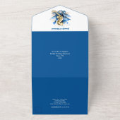 ブルー金ゴールドシーホースコーラルサマービーチテーマ オールインワン招待状 (外側)