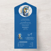 ブルー金ゴールドシーホースコーラルサマービーチテーマ オールインワン招待状 (内側)