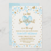 ブルー金ゴールドスウィートバレンティーンズボーイベビーシャワー 招待状 (正面/裏面)