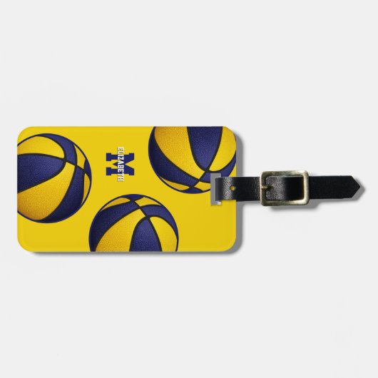ブルー金ゴールドスクールカラーバスケットボールバッグ ラゲッジタグ (正面横)