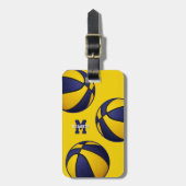 ブルー金ゴールドスクールカラーバスケットボールバッグ ラゲッジタグ (正面縦)