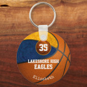 ブルー金ゴールドスクールチームスピリット女子バスケットボール キーホルダー (正面)