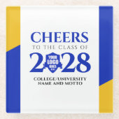 ブルー金ゴールドスクール大学卒業 ガラスコースター (正面)