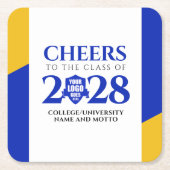 ブルー金ゴールドスクール大学卒業 スクエアペーパーコースター (正面)