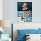 ブルー金ゴールドスターズウェルカム男の赤ちゃんフォトコラージュ 箔ポスター (インサイチュ (寝室))
