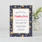 ブルー金ゴールドスターズエレガントヴィンテージクリスマスパーティー 招待状 (スタンド正面)