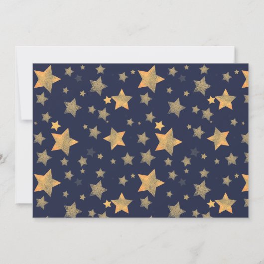 ブルー金ゴールドスターズエレガントヴィンテージクリスマスパーティー 招待状 (裏面)