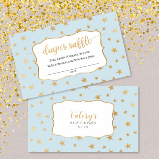 ブルー金ゴールドスターズボーイおむつラッフルカード 名刺