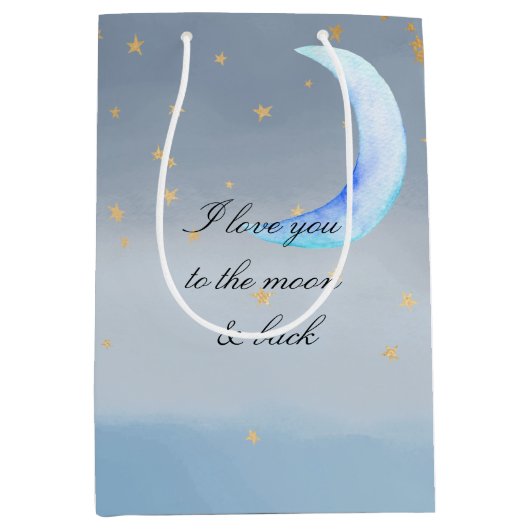 ブルー金ゴールドスターズラブユームーン ミディアムペーパーバッグ (正面)