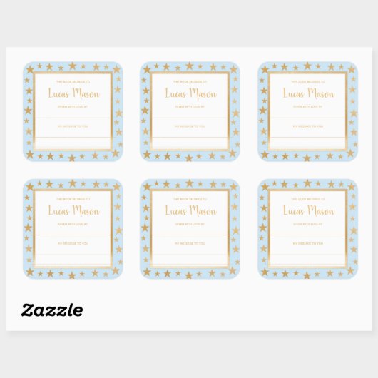 ブルー金ゴールドスターズ男の子の赤ちゃんシャワー蔵書票 スクエアシール (シート)