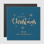 ブルー金ゴールドスタータイポグラフィ名メリークリスマス (正面/裏面)