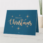 ブルー金ゴールドスタータイポグラフィ名メリークリスマス カード (裏面)