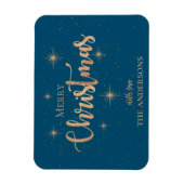ブルー金ゴールドスタータイポグラフィ名メリークリスマス マグネット (縦)