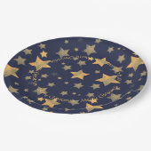 ブルー金ゴールドスターパターエレガントンビンテージクリスマス ペーパープレート (アングル)