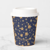 ブルー金ゴールドスターパターンヴィンテージエレガントクリスマス 紙コップ (正面)