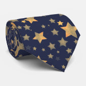ブルー金ゴールドスターパターン明るいモダンクリスマス ネクタイ (ロール)