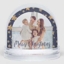 ブルー金ゴールドスターファミリー写真メリークリスマス